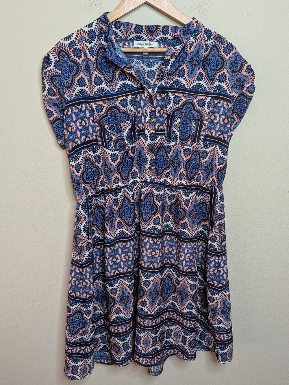 NWT Speed Control New York Shirt Dress Boho Medallion Print Plus Size 1X